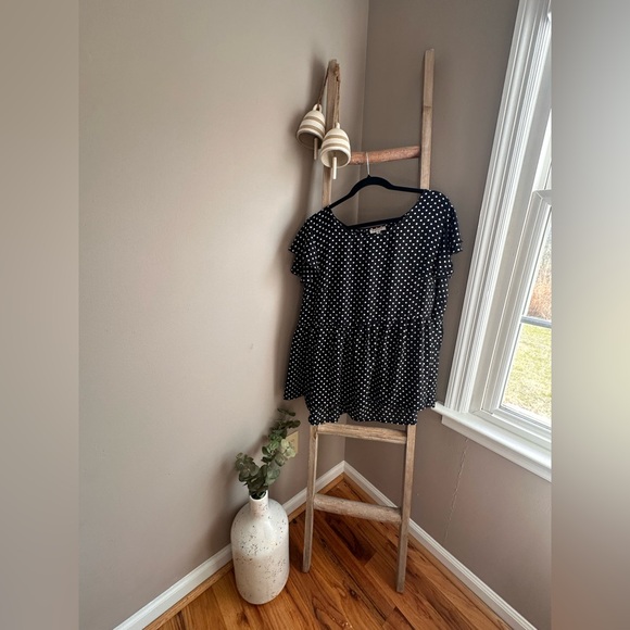 Andree Tops - Andree Black Polka Dot Short Sleeve Peplum Blouse